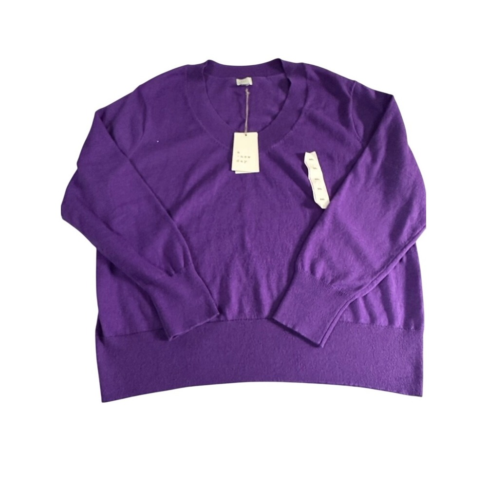 A New Day Purple V-Neck Cashmere-Like Recycled Polyester Sweater XXL NWT